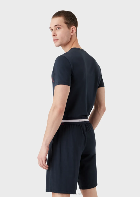 bărbați R802G1804 pijamale din bumbac organic megalogo Armani albastru marin