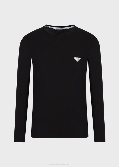 bărbați R802G1808 Cameră de corp slim-fit din bumbac organic, cu bandă cu logo strălucitor Armani negru