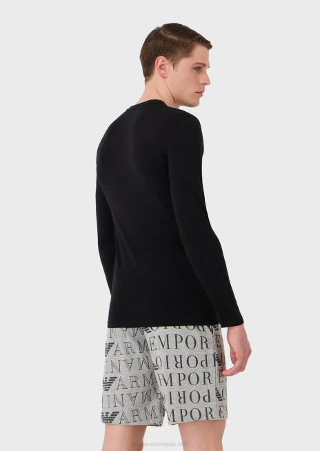 bărbați R802G1808 Cameră de corp slim-fit din bumbac organic, cu bandă cu logo strălucitor Armani negru