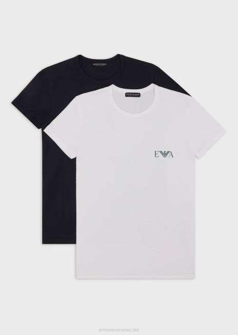 bărbați R802G1810 pachet de două tricouri slim-fit cu logo monogramă îndrăzneț Armani model