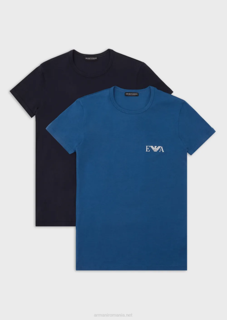 bărbați R802G1811 pachet de două tricouri slim-fit cu logo monogramă îndrăzneț Armani albastru