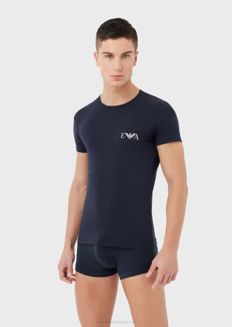 bărbați R802G1811 pachet de două tricouri slim-fit cu logo monogramă îndrăzneț Armani albastru