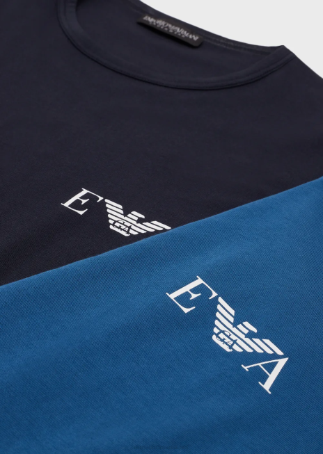 bărbați R802G1811 pachet de două tricouri slim-fit cu logo monogramă îndrăzneț Armani albastru