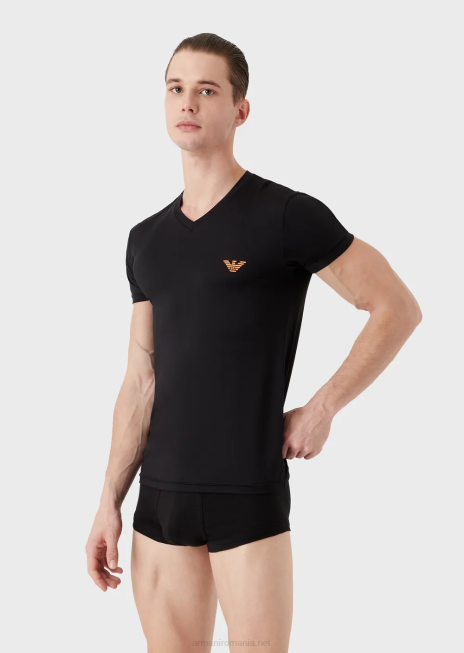 bărbați R802G1812 Cameră de corp cu decolteu în V din microfibră Armani negru