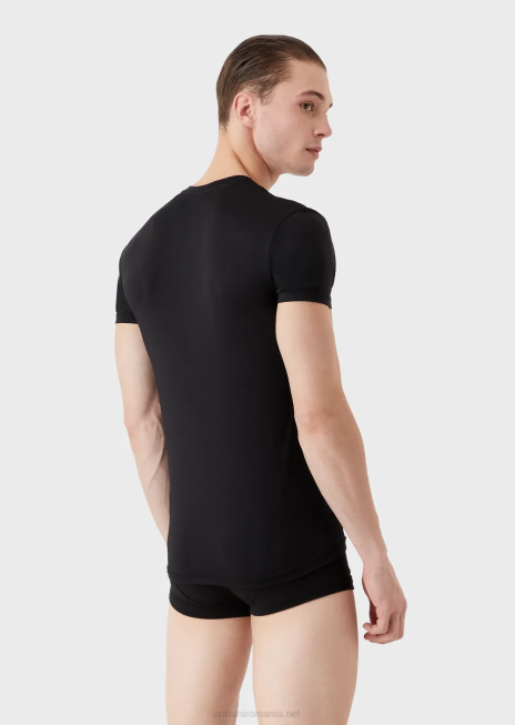 bărbați R802G1812 Cameră de corp cu decolteu în V din microfibră Armani negru