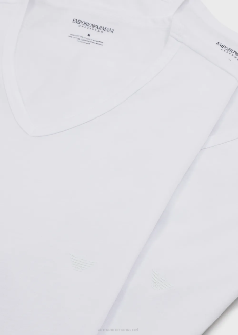 bărbați R802G1816 pachet de două tricouri de lenjerie intimă cu decolteu în V, din bumbac pur, în formă regulată Armani alb