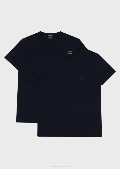 bărbați R802G1818 pachet de două tricouri de lenjerie de corp din bumbac pur, în formă regulată Armani albastru marin