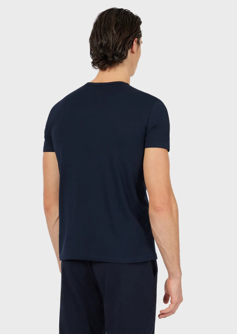 bărbați R802G1818 pachet de două tricouri de lenjerie de corp din bumbac pur, în formă regulată Armani albastru marin