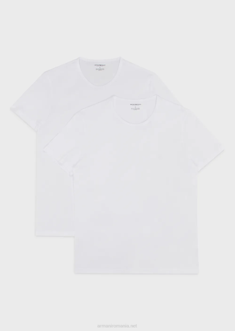 bărbați R802G1819 pachet de două tricouri de lenjerie de corp din bumbac pur, în formă regulată Armani alb