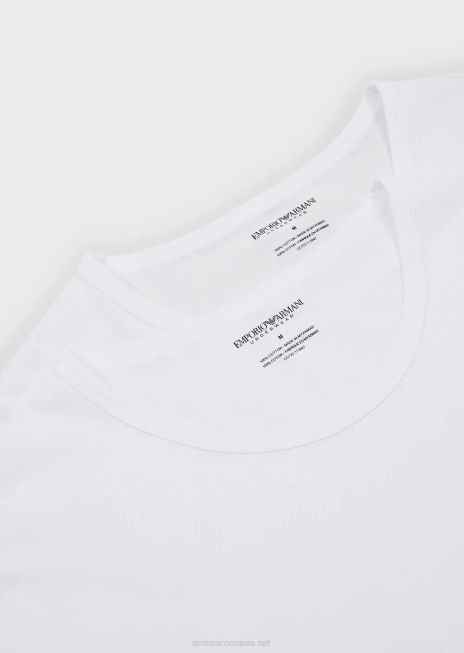 bărbați R802G1819 pachet de două tricouri de lenjerie de corp din bumbac pur, în formă regulată Armani alb