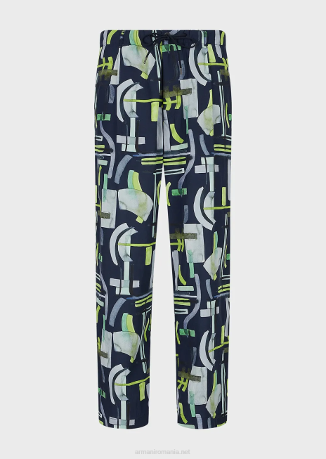 bărbați R802G1367 pantaloni cu șnur cu model integral din amestec de lyocell Armani model