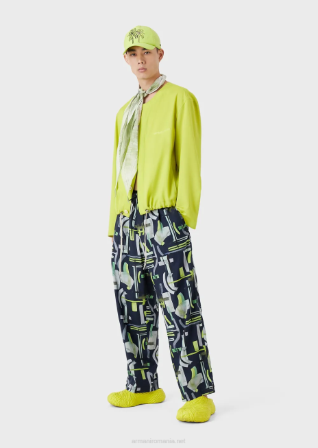 bărbați R802G1367 pantaloni cu șnur cu model integral din amestec de lyocell Armani model