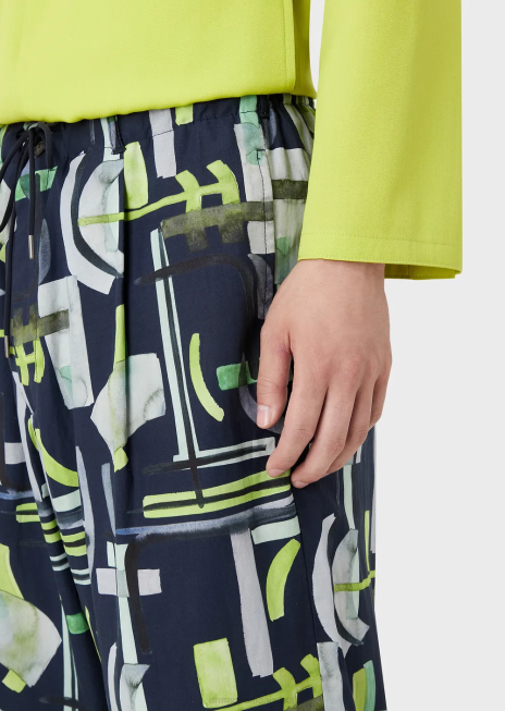 bărbați R802G1367 pantaloni cu șnur cu model integral din amestec de lyocell Armani model