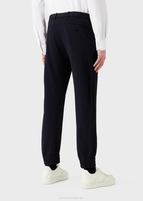 bărbați R802G1368 pantaloni cu manșete elastice la glezne din jerseu tehnic 3d stretch Armani albastru marin