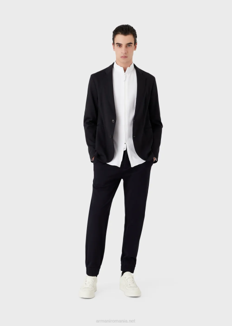 bărbați R802G1368 pantaloni cu manșete elastice la glezne din jerseu tehnic 3d stretch Armani albastru marin