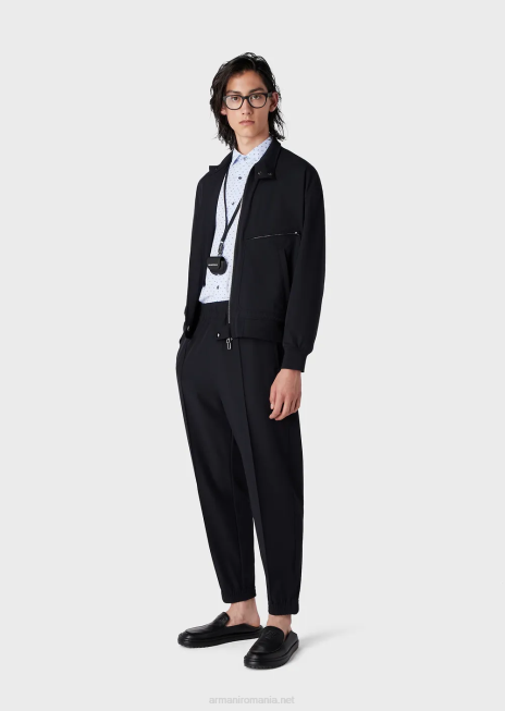 bărbați R802G1370 pantaloni de jogging din nailon tehnic striat în două direcții Armani albastru marin