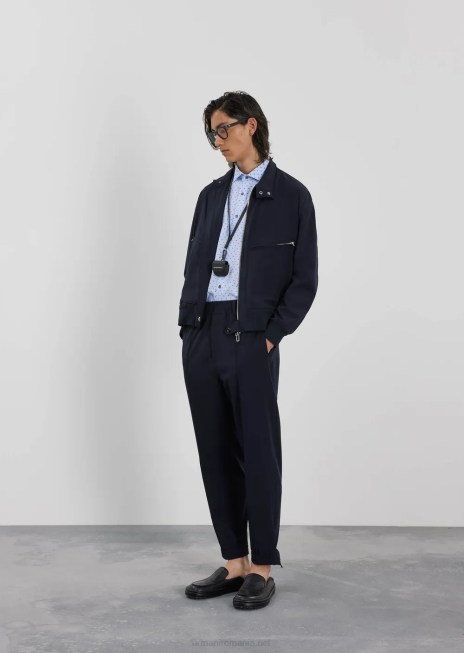 bărbați R802G1370 pantaloni de jogging din nailon tehnic striat în două direcții Armani albastru marin