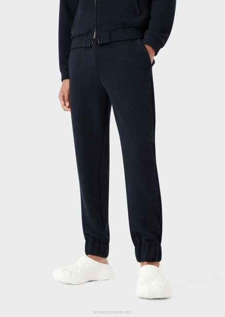 bărbați R802G1385 pantaloni din jerseu tip vultur în relief, cu manșete elastice la glezne Armani albastru marin