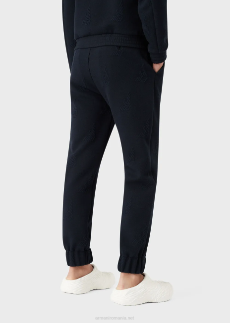 bărbați R802G1385 pantaloni din jerseu tip vultur în relief, cu manșete elastice la glezne Armani albastru marin