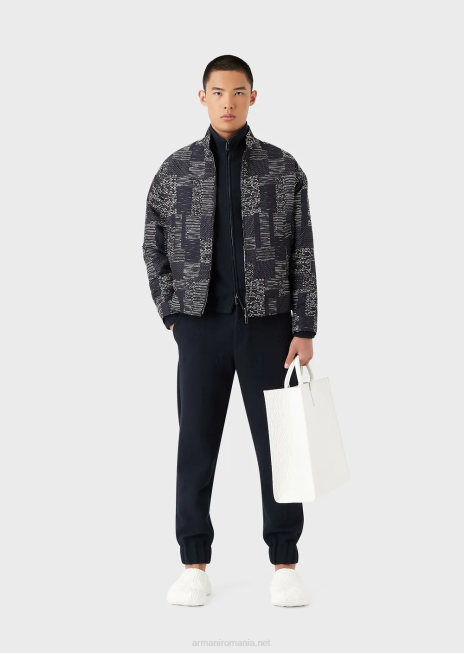 bărbați R802G1385 pantaloni din jerseu tip vultur în relief, cu manșete elastice la glezne Armani albastru marin