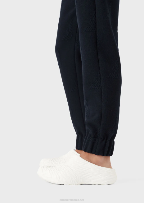 bărbați R802G1385 pantaloni din jerseu tip vultur în relief, cu manșete elastice la glezne Armani albastru marin