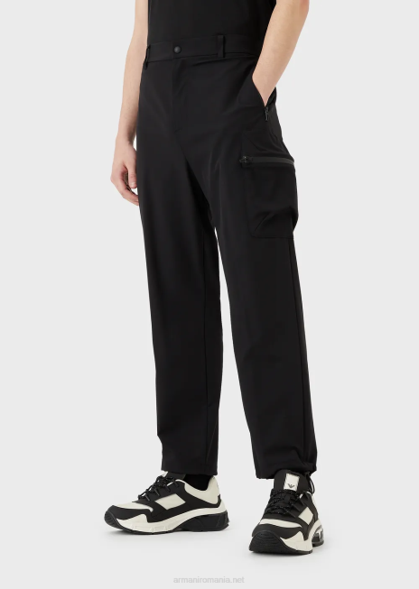 bărbați R802G1386 pantaloni din nailon tehnic, hidrofugă, elastic pentru călătorii Armani negru