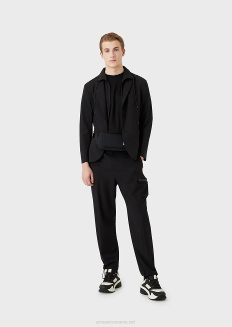 bărbați R802G1386 pantaloni din nailon tehnic, hidrofugă, elastic pentru călătorii Armani negru