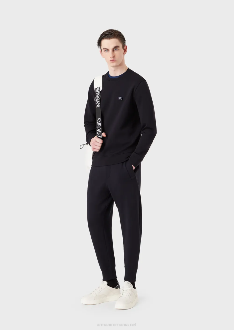 bărbați R802G1390 joggeri din jerseu dublu Armani albastru marin