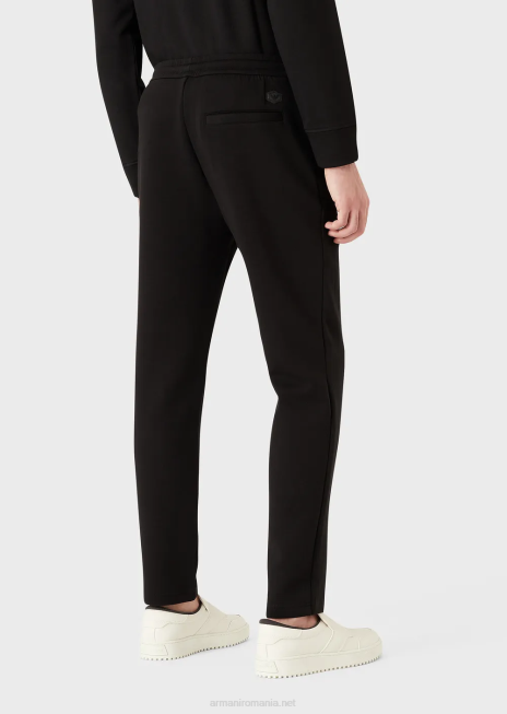 bărbați R802G1393 pantaloni de jogging din jerseu dublu cu buzunar cu pasare Armani negru