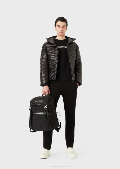 bărbați R802G1393 pantaloni de jogging din jerseu dublu cu buzunar cu pasare Armani negru