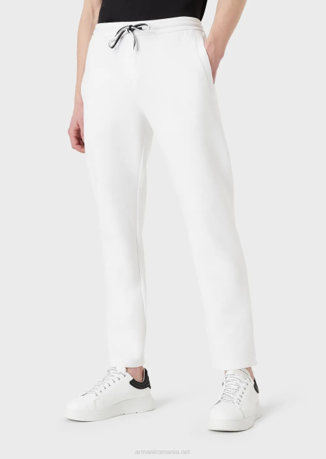 bărbați R802G1394 pantaloni de jogging din jerseu dublu cu buzunar cu pasare Armani alb