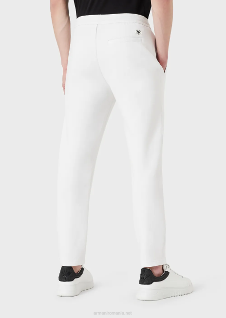 bărbați R802G1394 pantaloni de jogging din jerseu dublu cu buzunar cu pasare Armani alb