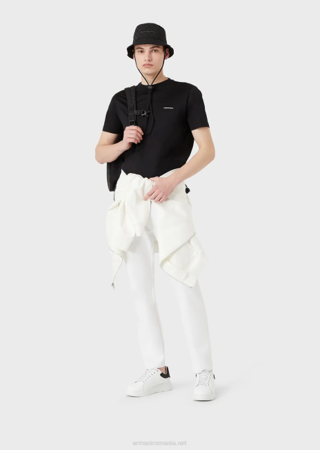 bărbați R802G1394 pantaloni de jogging din jerseu dublu cu buzunar cu pasare Armani alb