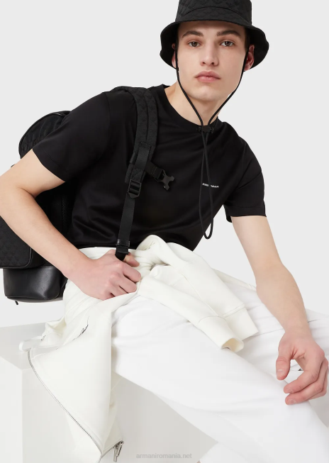 bărbați R802G1394 pantaloni de jogging din jerseu dublu cu buzunar cu pasare Armani alb