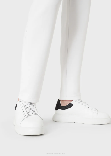 bărbați R802G1394 pantaloni de jogging din jerseu dublu cu buzunar cu pasare Armani alb