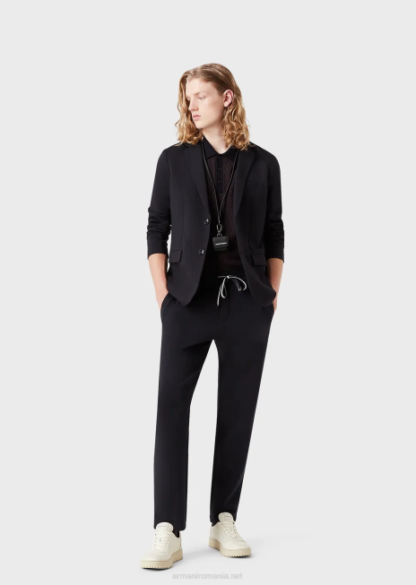 bărbați R802G1396 pantaloni de jogging din jerseu dublu cu buzunar cu pasare Armani albastru marin