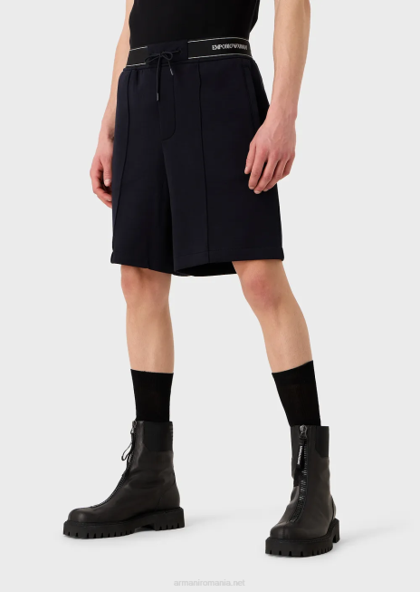 bărbați R802G1400 pantaloni scurți din jerseu dublu, cu șnur și talie cu logo Armani albastru marin