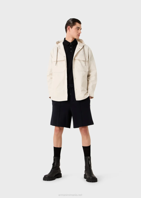 bărbați R802G1400 pantaloni scurți din jerseu dublu, cu șnur și talie cu logo Armani albastru marin