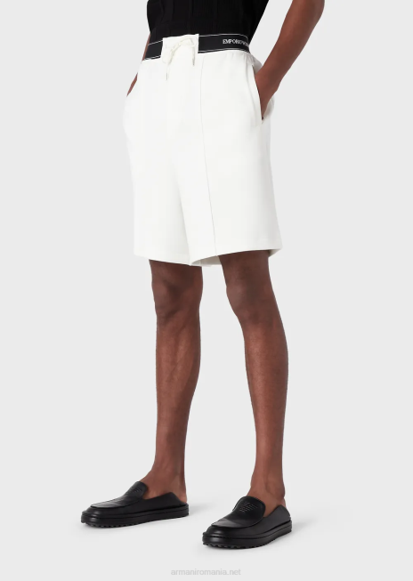 bărbați R802G1401 pantaloni scurți din jerseu dublu, cu șnur și talie cu logo Armani alb