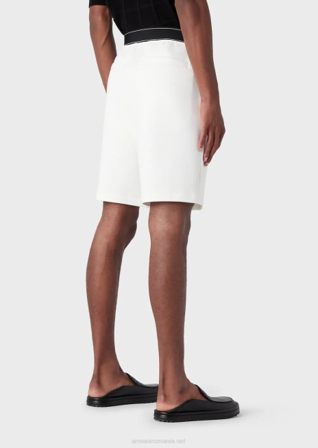 bărbați R802G1401 pantaloni scurți din jerseu dublu, cu șnur și talie cu logo Armani alb