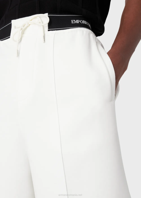 bărbați R802G1401 pantaloni scurți din jerseu dublu, cu șnur și talie cu logo Armani alb