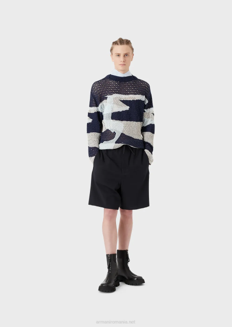 bărbați R802G1402 pantaloni din nailon tehnic bielastic cu manșete elastice Armani albastru marin