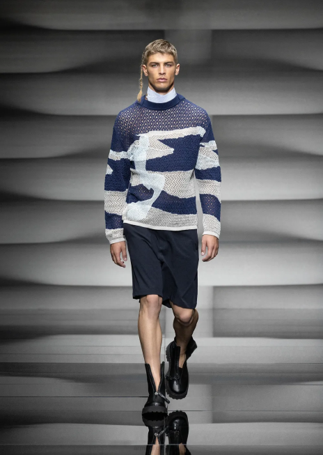 bărbați R802G1402 pantaloni din nailon tehnic bielastic cu manșete elastice Armani albastru marin