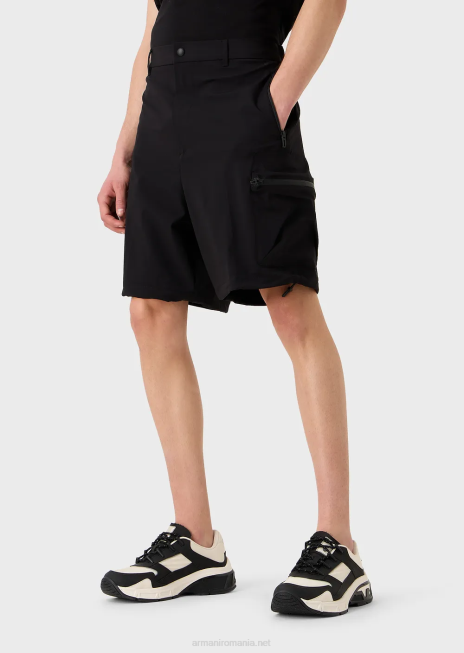 bărbați R802G1403 pantaloni scurți din nailon tehnic, hidrofugă, elastic pentru călătorii Armani negru