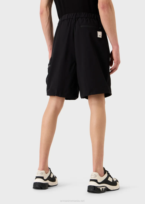 bărbați R802G1403 pantaloni scurți din nailon tehnic, hidrofugă, elastic pentru călătorii Armani negru