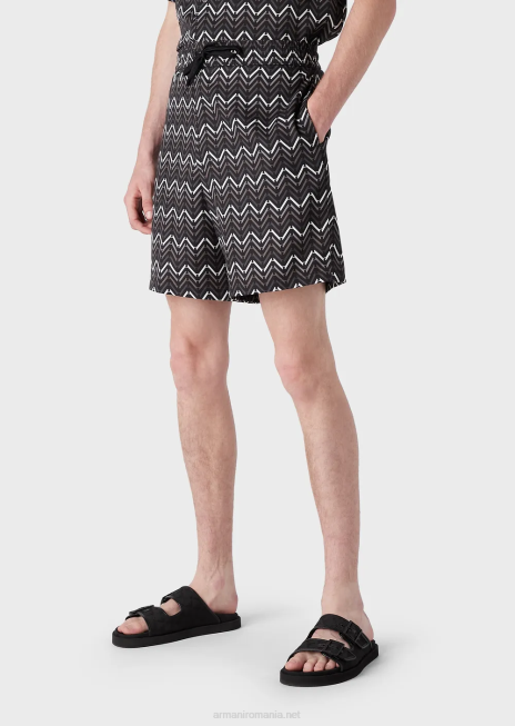 bărbați R802G1404 pantaloni scurți din lyocell cu model integral, cu șnur Armani model