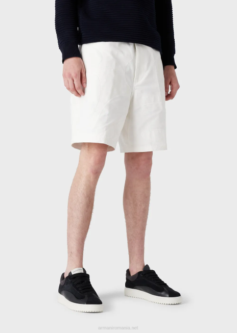 bărbați R802G1406 pantaloni scurți din pânză, cu broderie de camuflaj supradimensionată, asortată de culori Armani