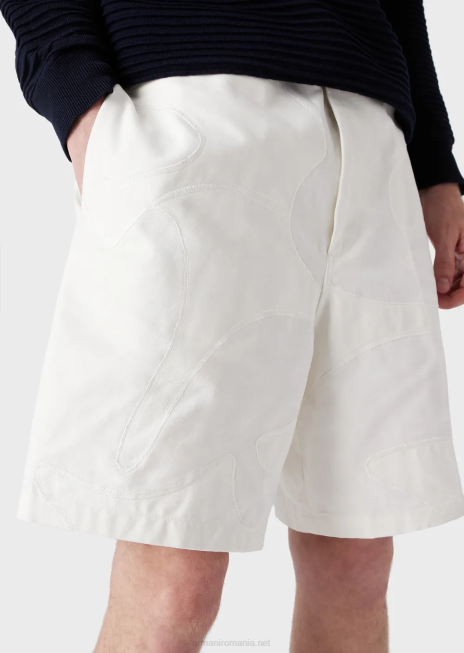 bărbați R802G1406 pantaloni scurți din pânză, cu broderie de camuflaj supradimensionată, asortată de culori Armani