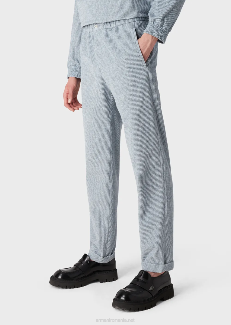 bărbați R802G1408 pantaloni din catifea cu imprimeu cu efect de denim, cu talie elastica Armani azur