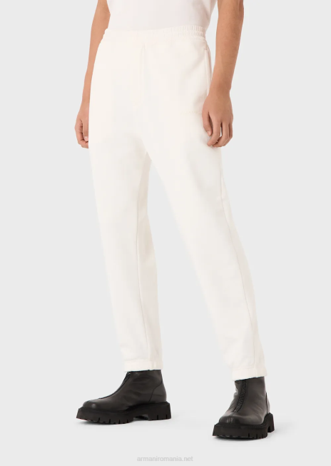 bărbați R802G1422 pantaloni de jogging din jerseu greu, cu logo cauciucat îndrăzneț Armani alb